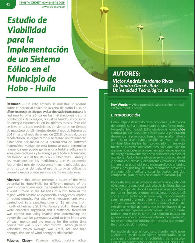 Estudio de viabilidad para la implementación de un sistema eólico en el municipio de hobo – Huila 