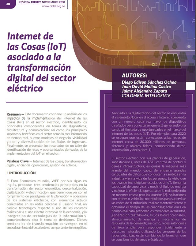 Internet de las cosas (iot) asociado a la transformación digital del sector eléctrico