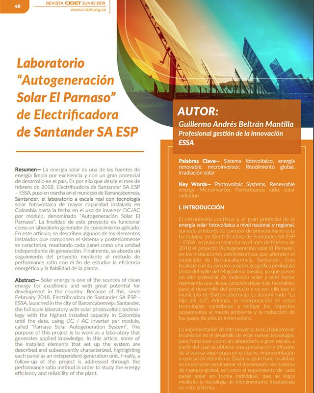 LABORATORIO “AUTOGENERACIÓN SOLAR EL PARNASO” DE ELECTRIFICADORA DE SANTANDER SA ESP