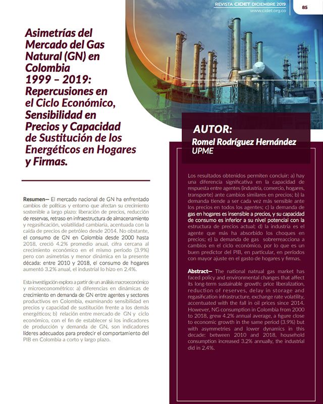 ASIMETRÍAS DEL MERCADO DEL GAS NATURAL (GN) EN COLOMBIA 1999 – 2019: REPERCUSIONES EN EL CICLO ECONÓMICO, SENSIBILIDAD EN PRECIOS Y CAPACIDAD DE SUSTITUCIÓN DE LOS ENERGÉTICOS EN HOGARES Y FIRMAS.
